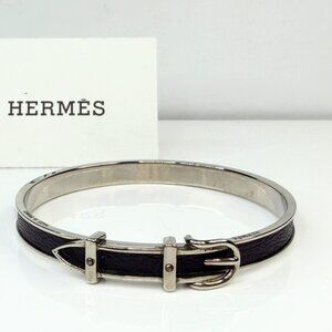 Vintage Hermès Belt Buckle Leather Palladium Plated Bracelet GS774